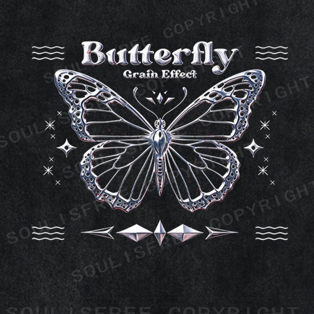 Soulisfree Metallic Butterfly Grain Effect Futuristic Washed Tee