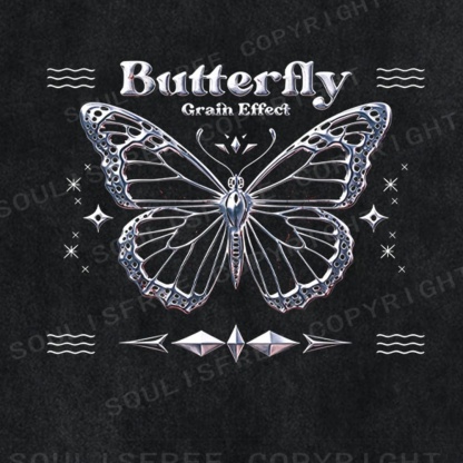 Soulisfree Metallic Butterfly Grain Effect Futuristic Washed Tee
