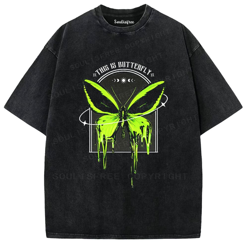 Soulisfree This Is Butterfly Acid Green Melt Washed Tee