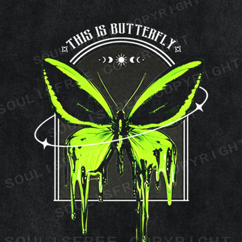 Soulisfree This Is Butterfly Acid Green Melt Washed Tee