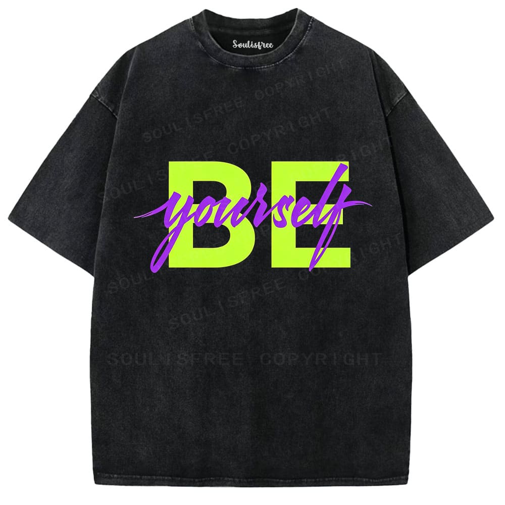 Soulisfree Bold Script Color Block Washed Tee