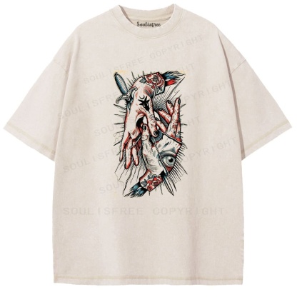 Soulisfree Dagger & Rose Tattoo Art Washed Tee
