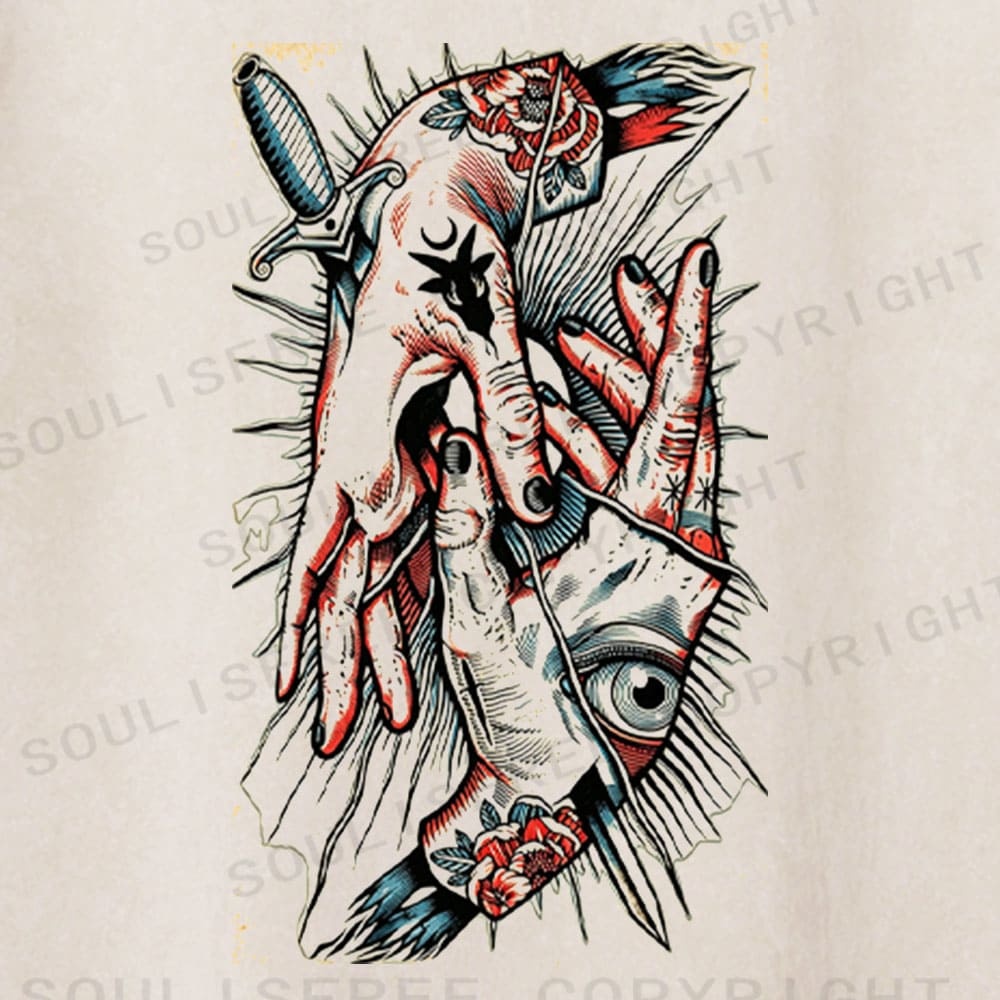 Soulisfree Dagger & Rose Tattoo Art Washed Tee