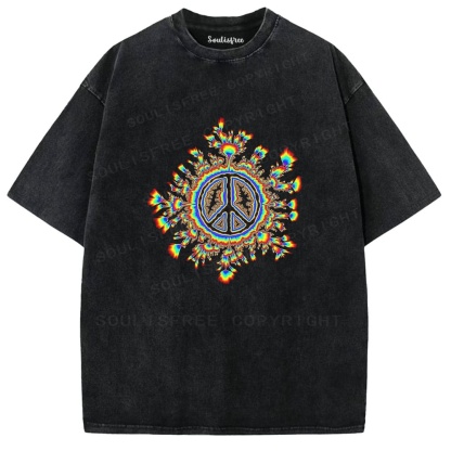 Soulistree Peace Sign Flame Washed Tee
