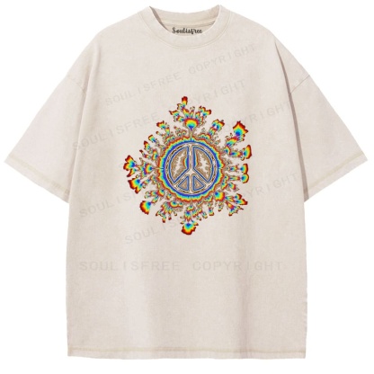 Soulistree Peace Sign Flame Washed Tee