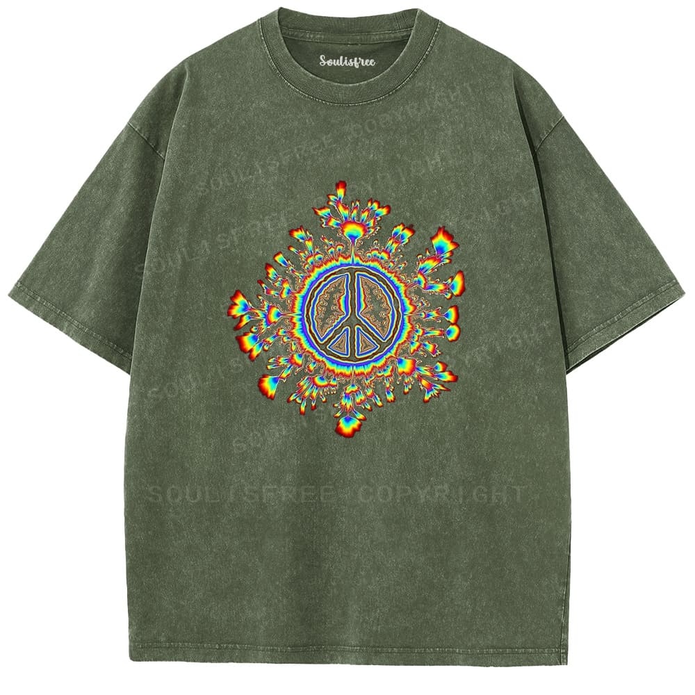 Soulistree Peace Sign Flame Washed Tee