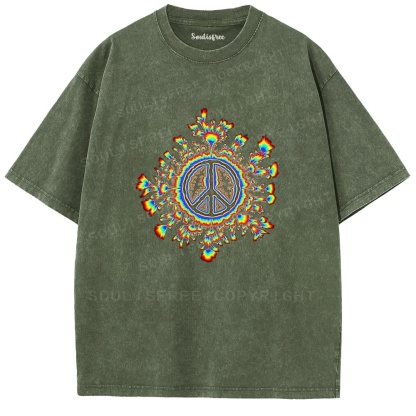 Soulistree Peace Sign Flame Washed Tee
