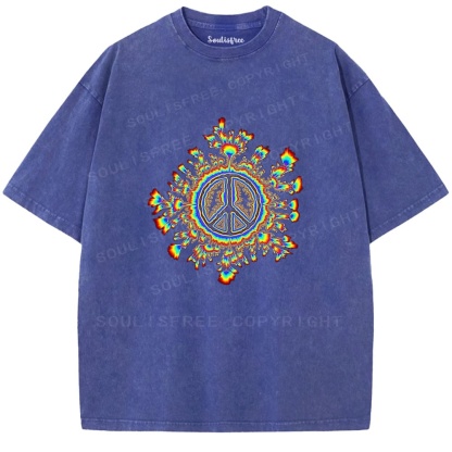 Soulistree Peace Sign Flame Washed Tee