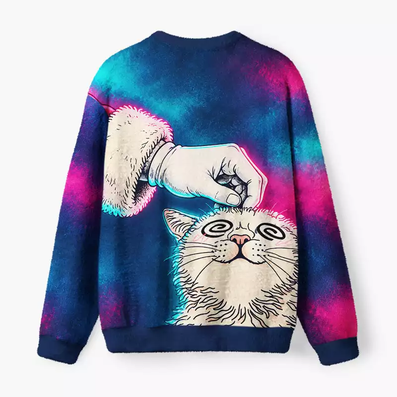 Soulisfree Santa And Cat Fuzzy Crewneck Sweater
