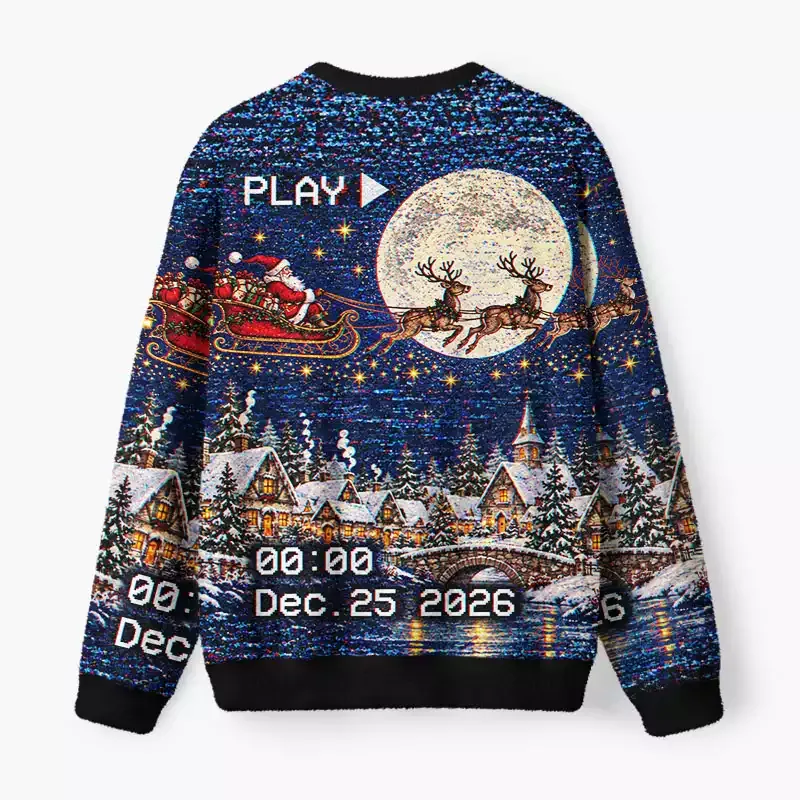 Soulisfree Santa Sleigh Christmas Fuzzy Crewneck Sweater