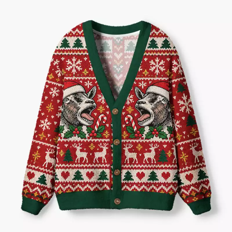Soulisfree Santa donkey Fuzzy Cardigan Sweater