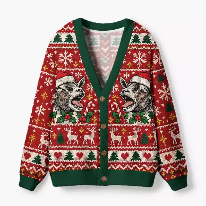 Soulisfree Santa donkey Fuzzy Cardigan Sweater