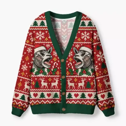 Soulisfree Santa donkey Fuzzy Cardigan Sweater