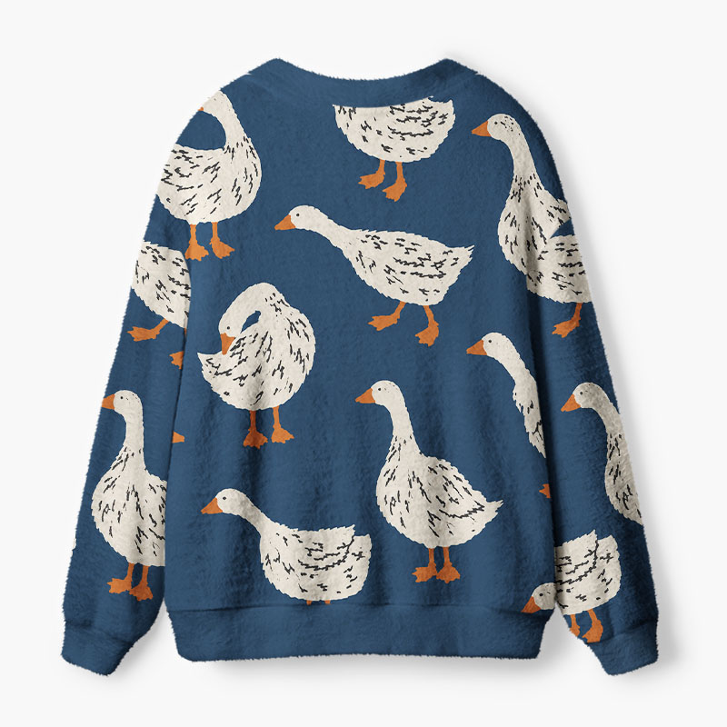 Soulisfree Scattered ivory geese Fuzzy Cardigan Sweater