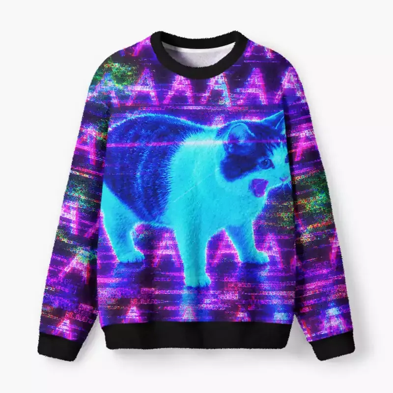 Soulisfree Screaming Cat AAAAAAA Fuzzy Crewneck Sweater