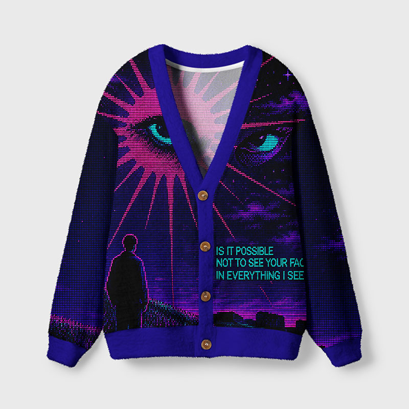 Soulisfree See Your Face Fuzzy Cardigan Sweater 