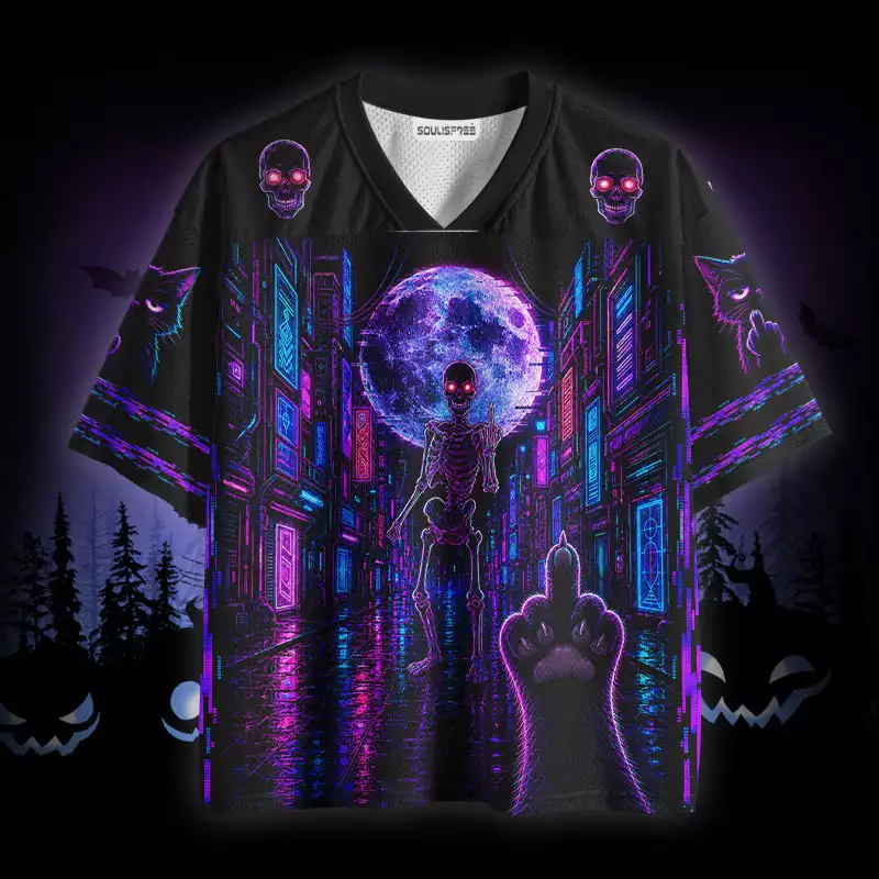 Soulisfree Skeleton Middle Finger Cat Paw Mesh Jersey