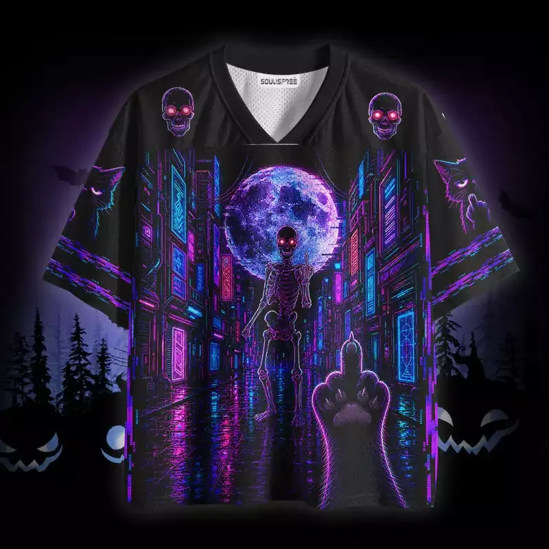 Soulisfree Skeleton Middle Finger Cat Paw Mesh Jersey