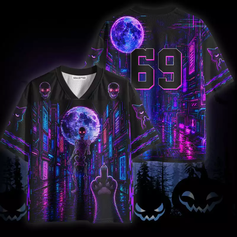 Soulisfree Skeleton Middle Finger Cat Paw Mesh Jersey
