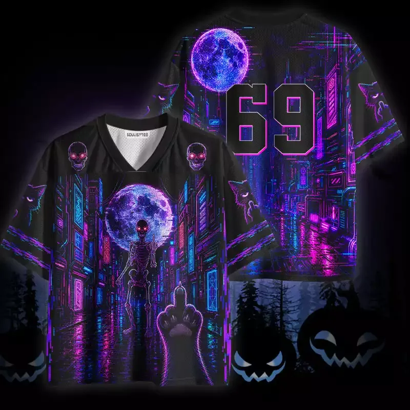 Soulisfree Skeleton Middle Finger Cat Paw Mesh Jersey