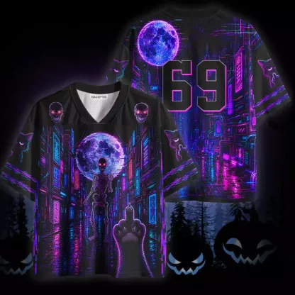 Soulisfree Skeleton Middle Finger Cat Paw Mesh Jersey