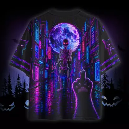 Soulisfree Skeleton Middle Finger Cat Paw Mesh Jersey