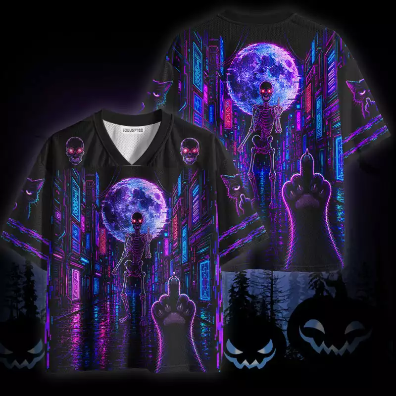 Soulisfree Skeleton Middle Finger Cat Paw Mesh Jersey