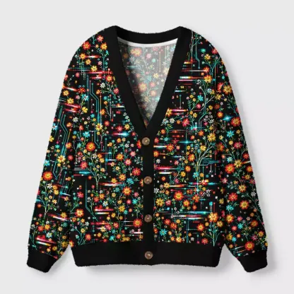 Soulisfree Skeletons in neon bloom Fuzzy Cardigan Sweater