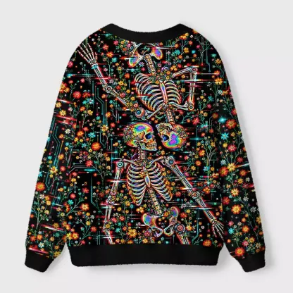 Soulisfree Skeletons in neon bloom Fuzzy Cardigan Sweater