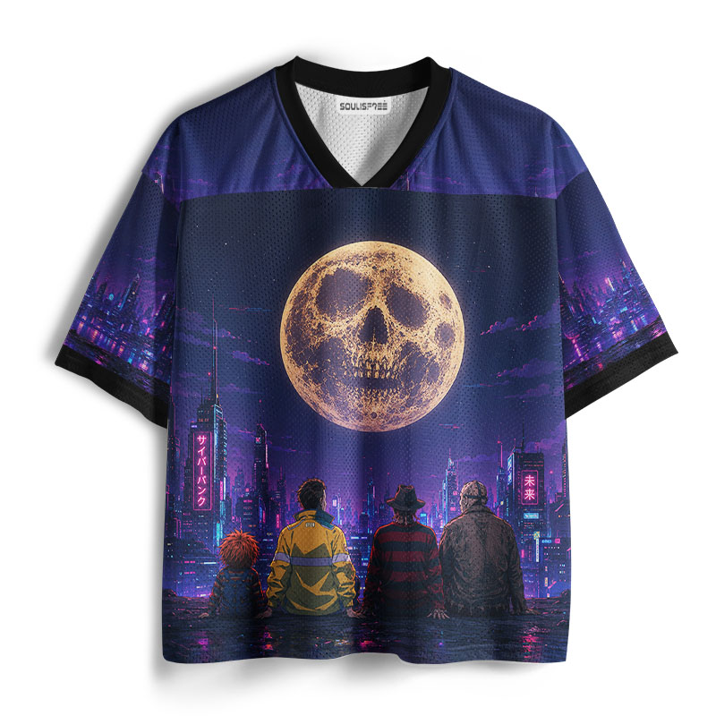 Soulisfree Skull Moon Over Neon Cybercity Mesh Jersey