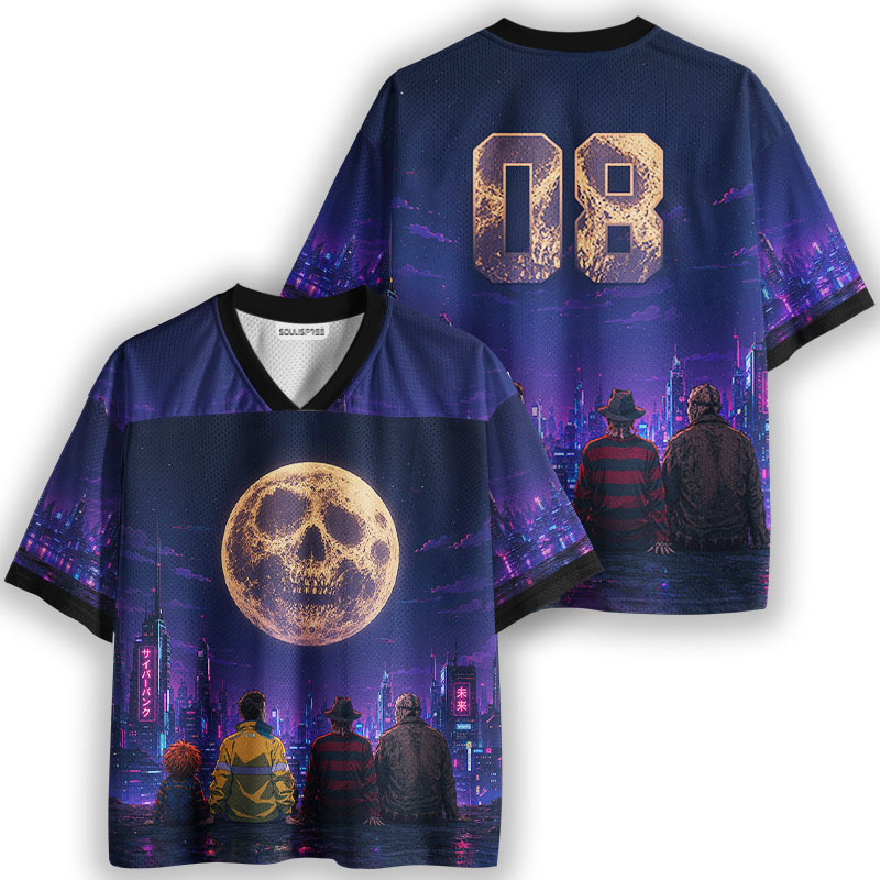 Soulisfree Skull Moon Over Neon Cybercity Mesh Jersey