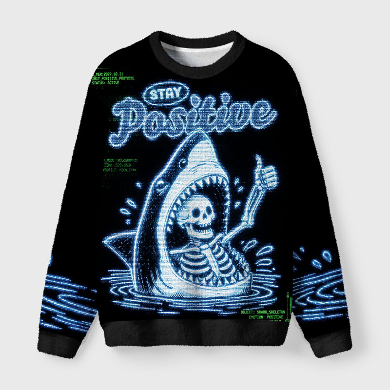 Soulisfree Stay Positive Fuzzy Crewneck Sweater