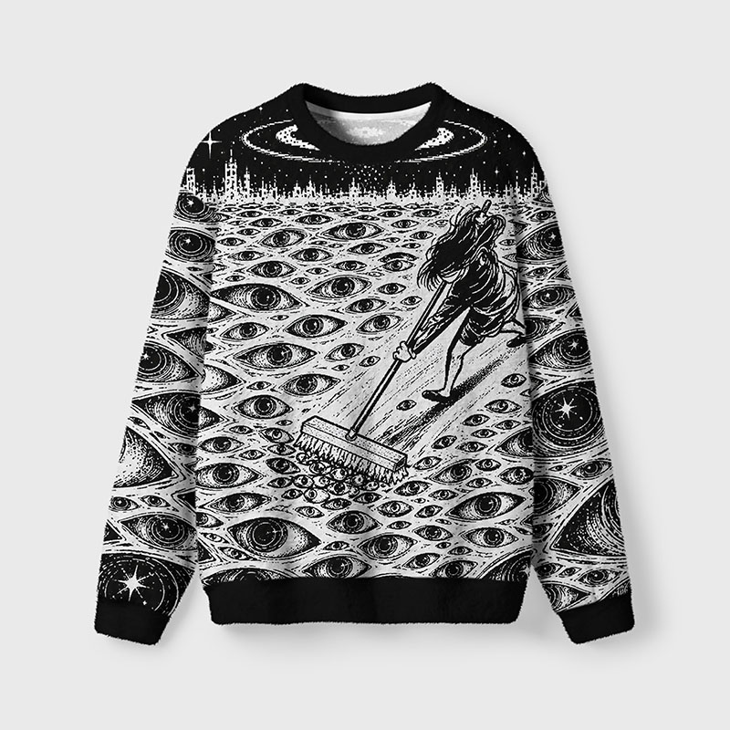 Soulisfree Sweeping Through a Sea of Eyes Fuzzy Crewneck Sweater