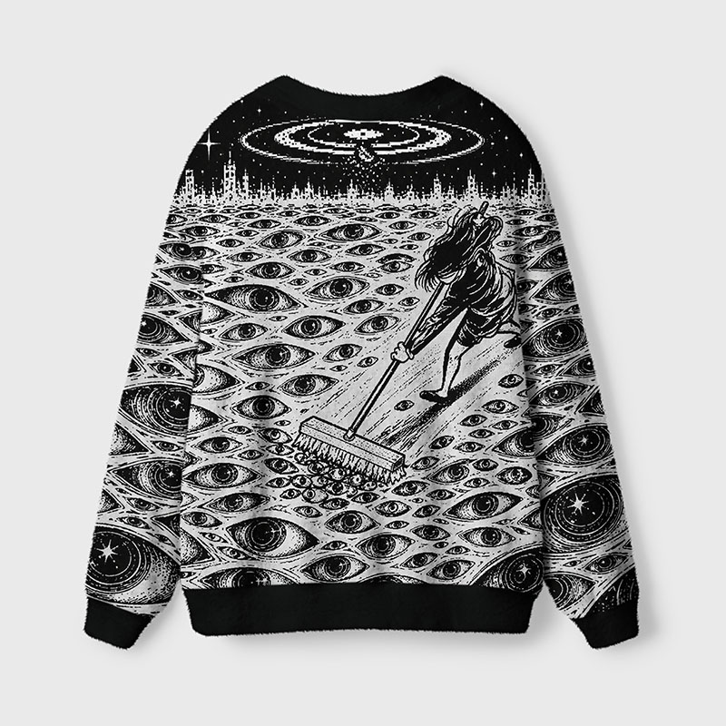 Soulisfree Sweeping Through a Sea of Eyes Fuzzy Cardigan Sweater 