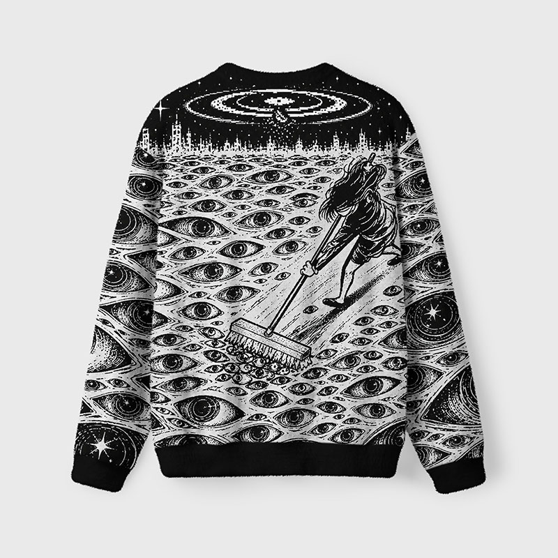 Soulisfree Sweeping Through a Sea of Eyes Fuzzy Crewneck Sweater