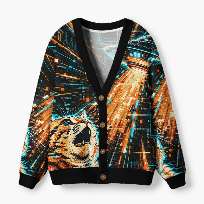 Soulisfree Tabby and UFO Fuzzy Cardigan Sweater