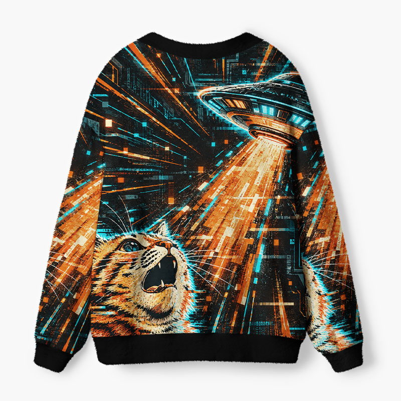 Soulisfree Tabby and UFO Fuzzy Cardigan Sweater