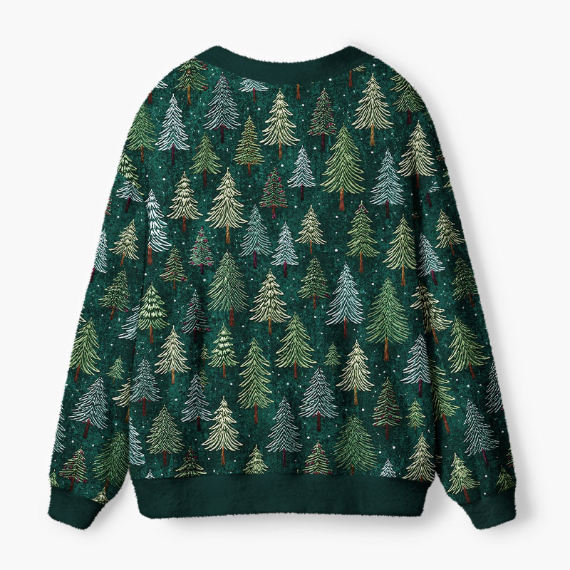 Soulisfree Teal winter forest Fuzzy Cardigan Sweater