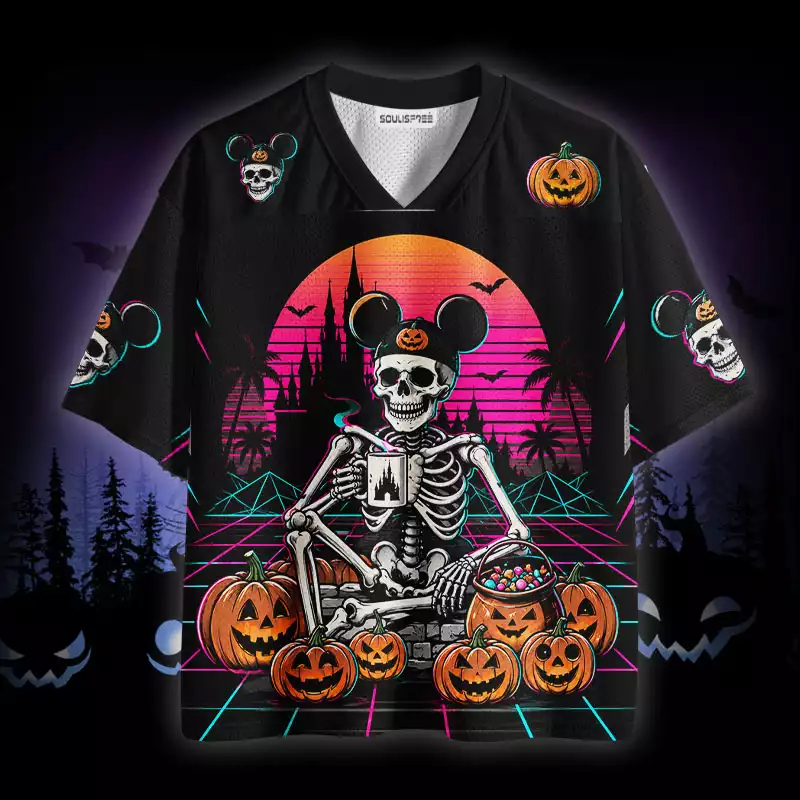 Soulisfree Vaporwave Skeleton Halloween Mesh Jersey
