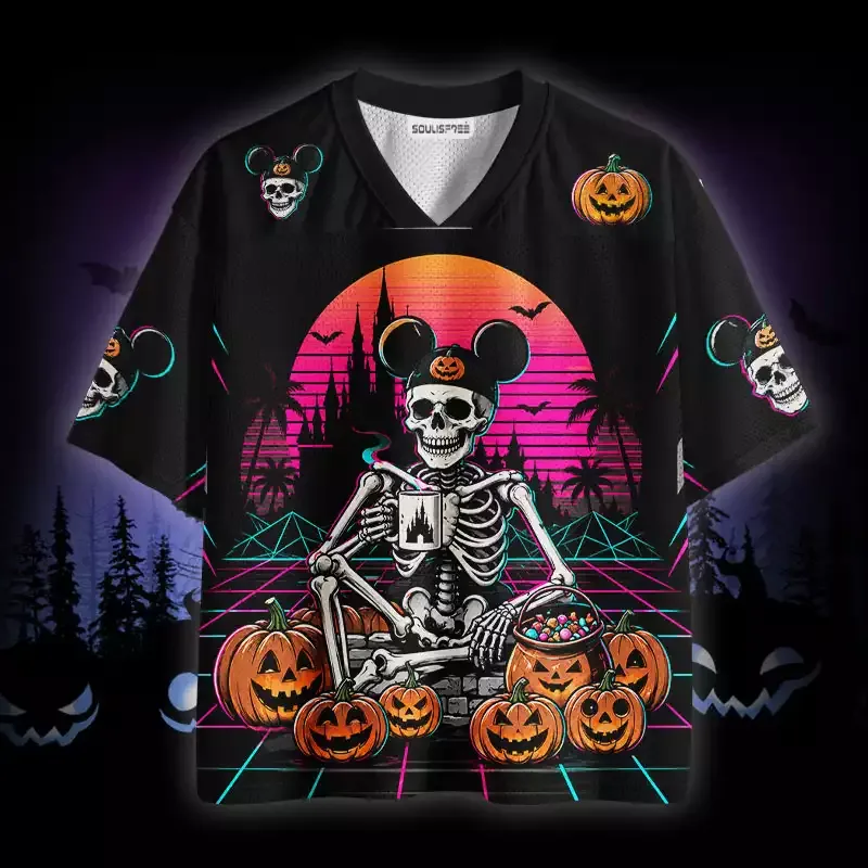 Soulisfree Vaporwave Skeleton Halloween Mesh Jersey