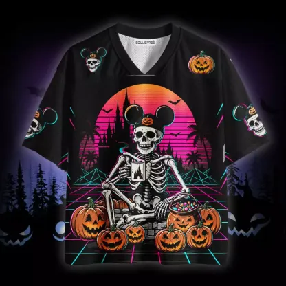 Soulisfree Vaporwave Skeleton Halloween Mesh Jersey