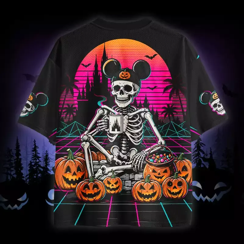 Soulisfree Vaporwave Skeleton Halloween Mesh Jersey
