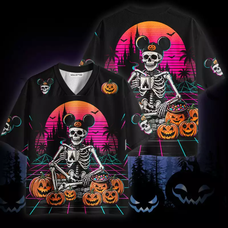 Soulisfree Vaporwave Skeleton Halloween Mesh Jersey