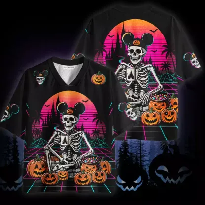 Soulisfree Vaporwave Skeleton Halloween Mesh Jersey