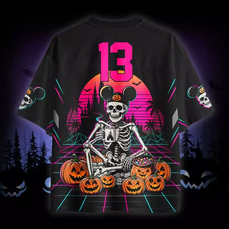Soulisfree Vaporwave Skeleton Halloween Mesh Jersey
