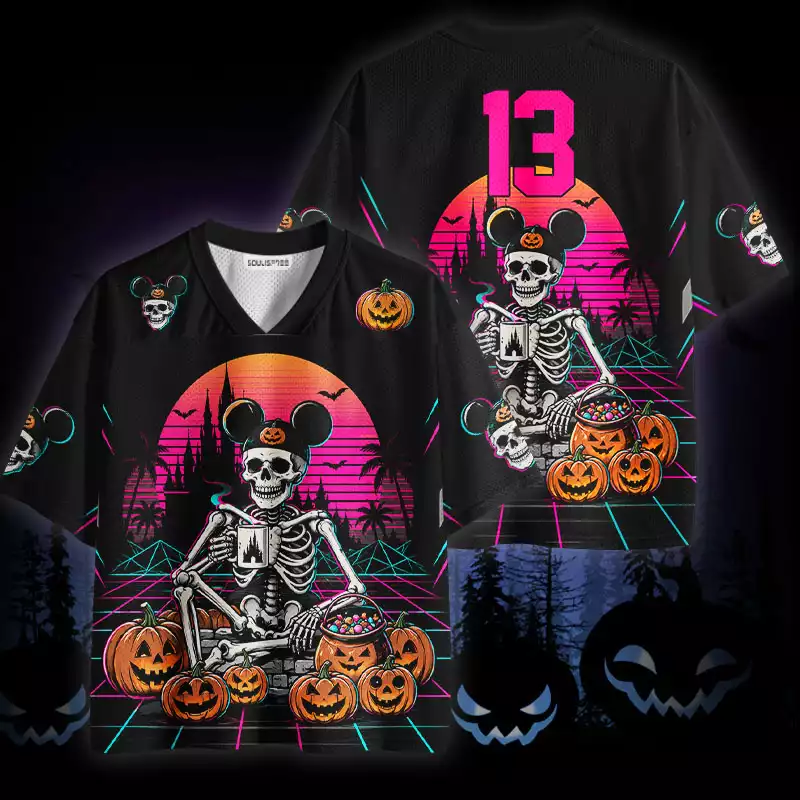 Soulisfree Vaporwave Skeleton Halloween Mesh Jersey