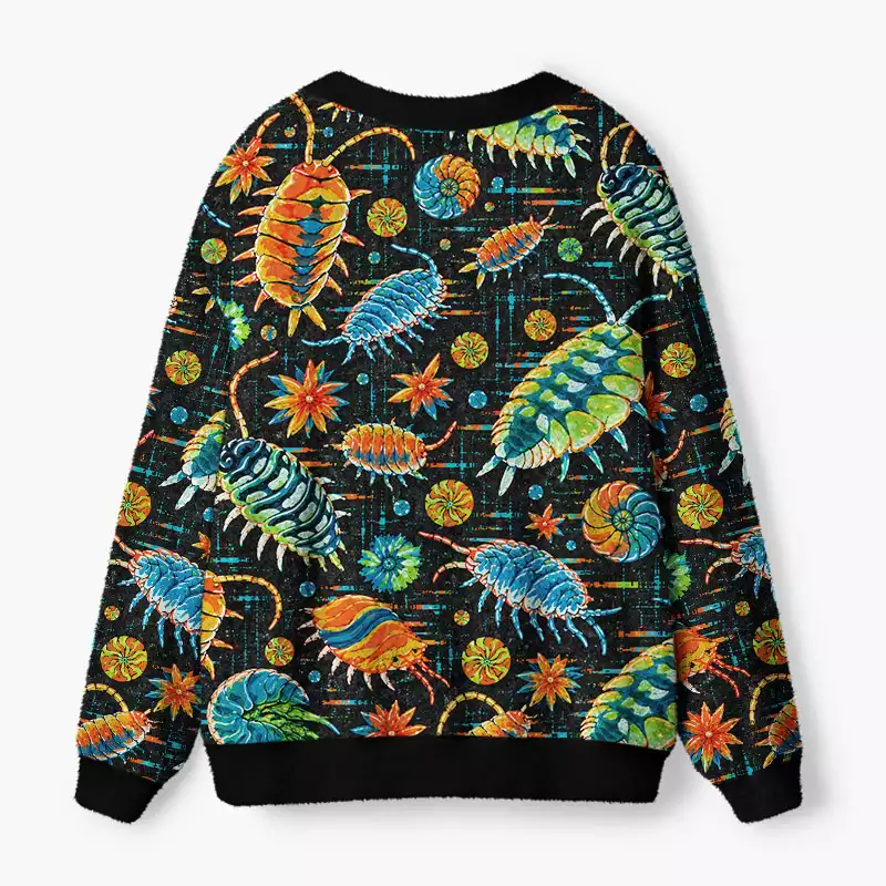 Soulisfree Vintage Isopods and Flowers Fuzzy Cardigan Sweater