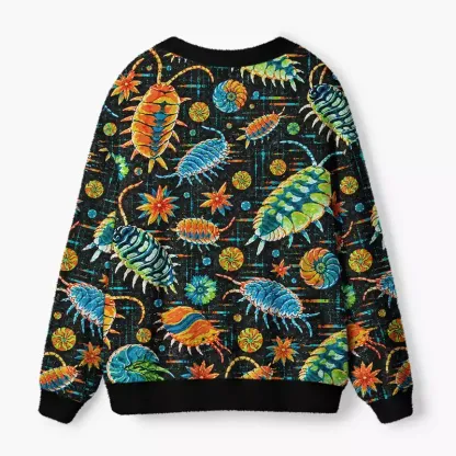 Soulisfree Vintage Isopods and Flowers Fuzzy Cardigan Sweater
