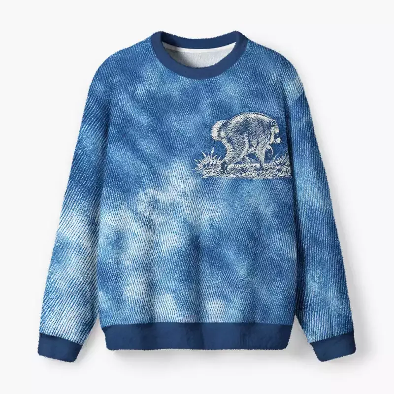 Soulisfree Vintage Raccoon Fuzzy Crewneck Sweater