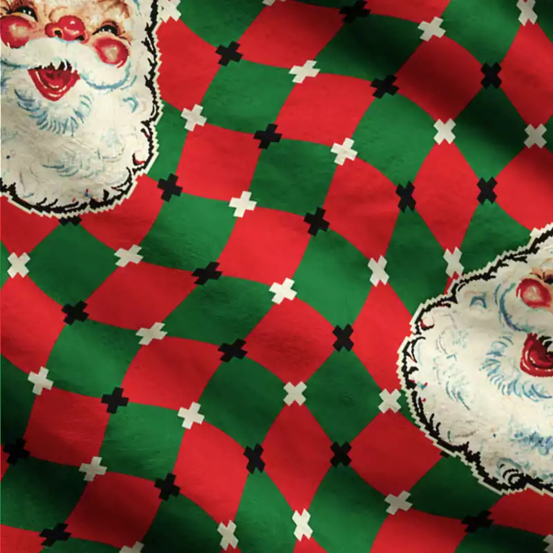 Soulisfree Vintage Santas on Wavy  Christmas Fuzzy Cardigan Sweater